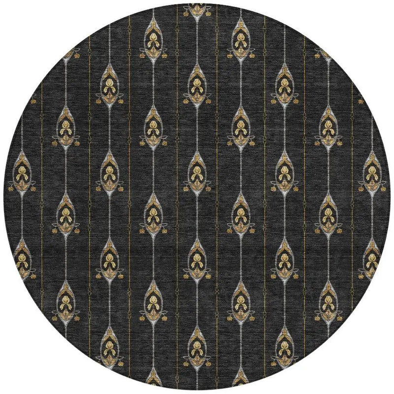 8' Black And Denim Blue Round Geometric Washable Indoor Outdoor Area Rug Homeroots Outdoor