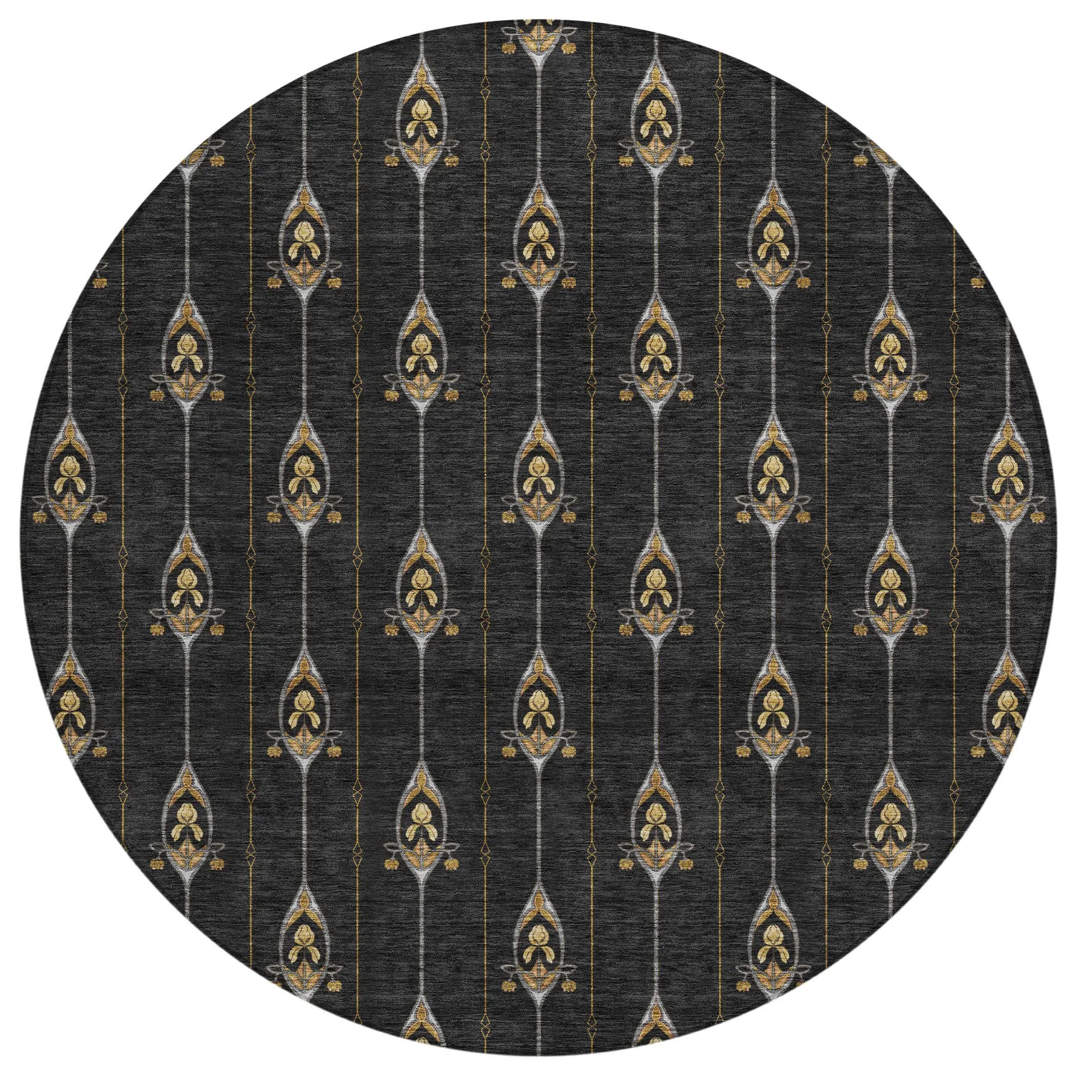 8' Black And Denim Blue Round Geometric Washable Indoor Outdoor Area Rug Homeroots Outdoor