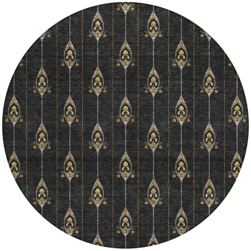 8' Black And Denim Blue Round Geometric Washable Indoor Outdoor Area Rug Homeroots Outdoor
