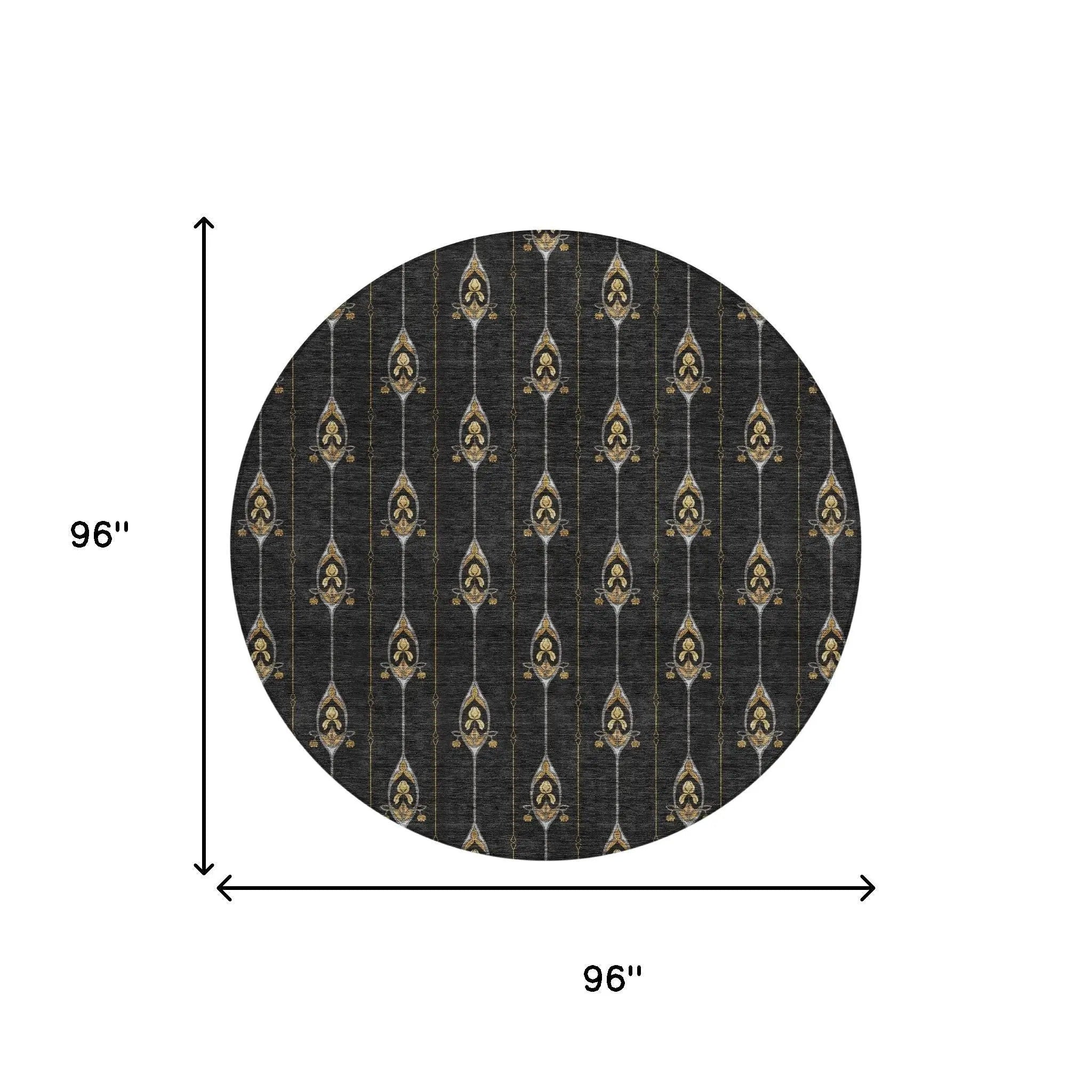 8' Black And Denim Blue Round Geometric Washable Indoor Outdoor Area Rug Homeroots Outdoor