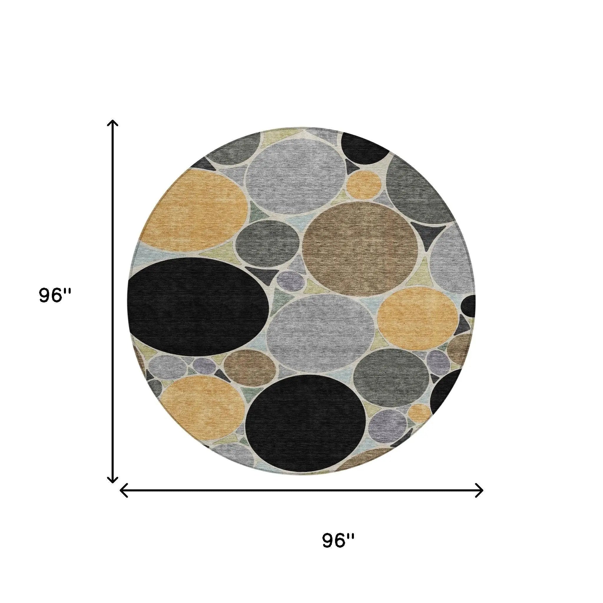 8' Black And Gold Round Geometric Washable Indoor Outdoor Area Rug Homeroots Outdoor