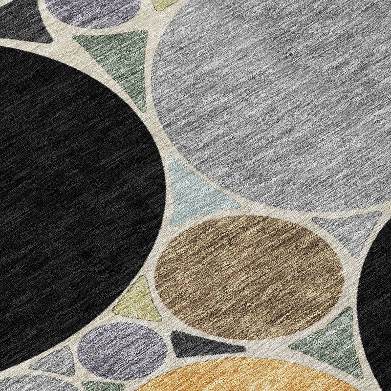 8' Black And Gold Round Geometric Washable Indoor Outdoor Area Rug Homeroots Outdoor