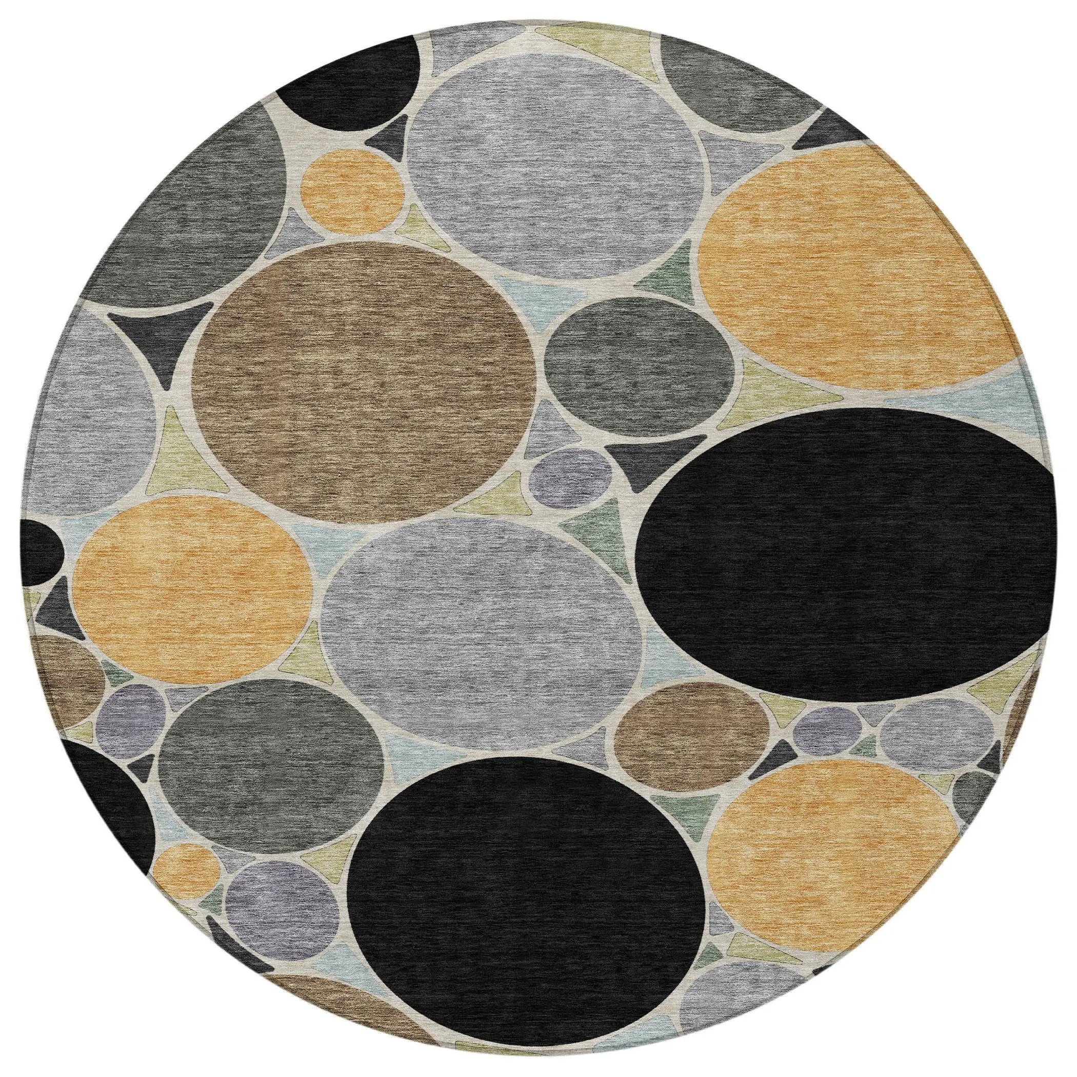 8' Black And Gold Round Geometric Washable Indoor Outdoor Area Rug Homeroots Outdoor