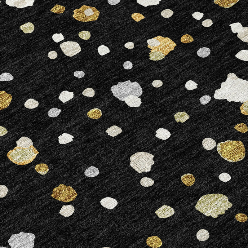 8' Black And Gold Round Geometric Washable Indoor Outdoor Area Rug Homeroots Outdoor