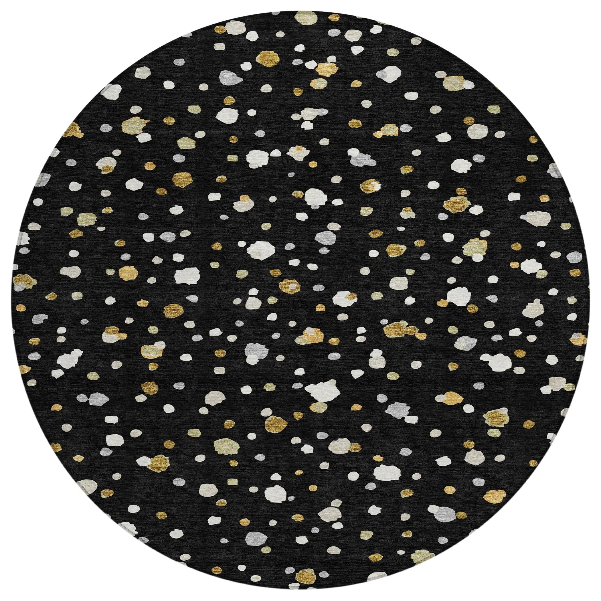 8' Black And Gold Round Geometric Washable Indoor Outdoor Area Rug Homeroots Outdoor