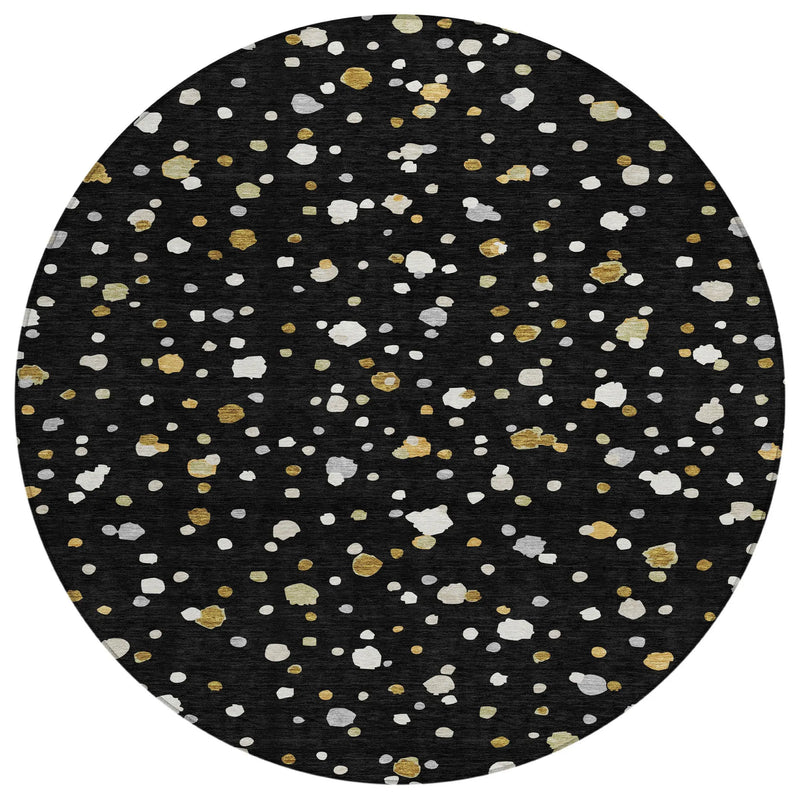 8' Black And Gold Round Geometric Washable Indoor Outdoor Area Rug Homeroots Outdoor