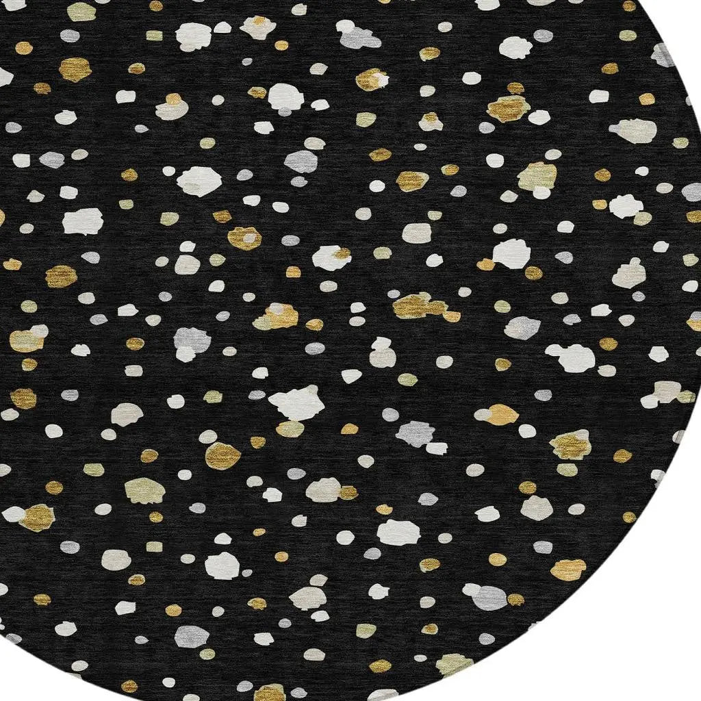 8' Black And Gold Round Geometric Washable Indoor Outdoor Area Rug Homeroots Outdoor