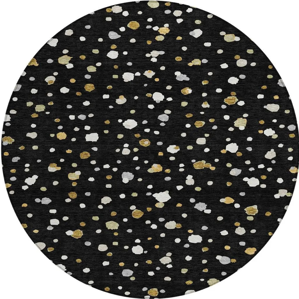 8' Black And Gold Round Geometric Washable Indoor Outdoor Area Rug Homeroots Outdoor
