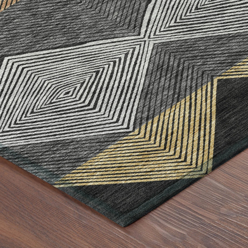 8' Black And Granite Gray Round Geometric Washable Indoor Outdoor Area Rug Homeroots Outdoor