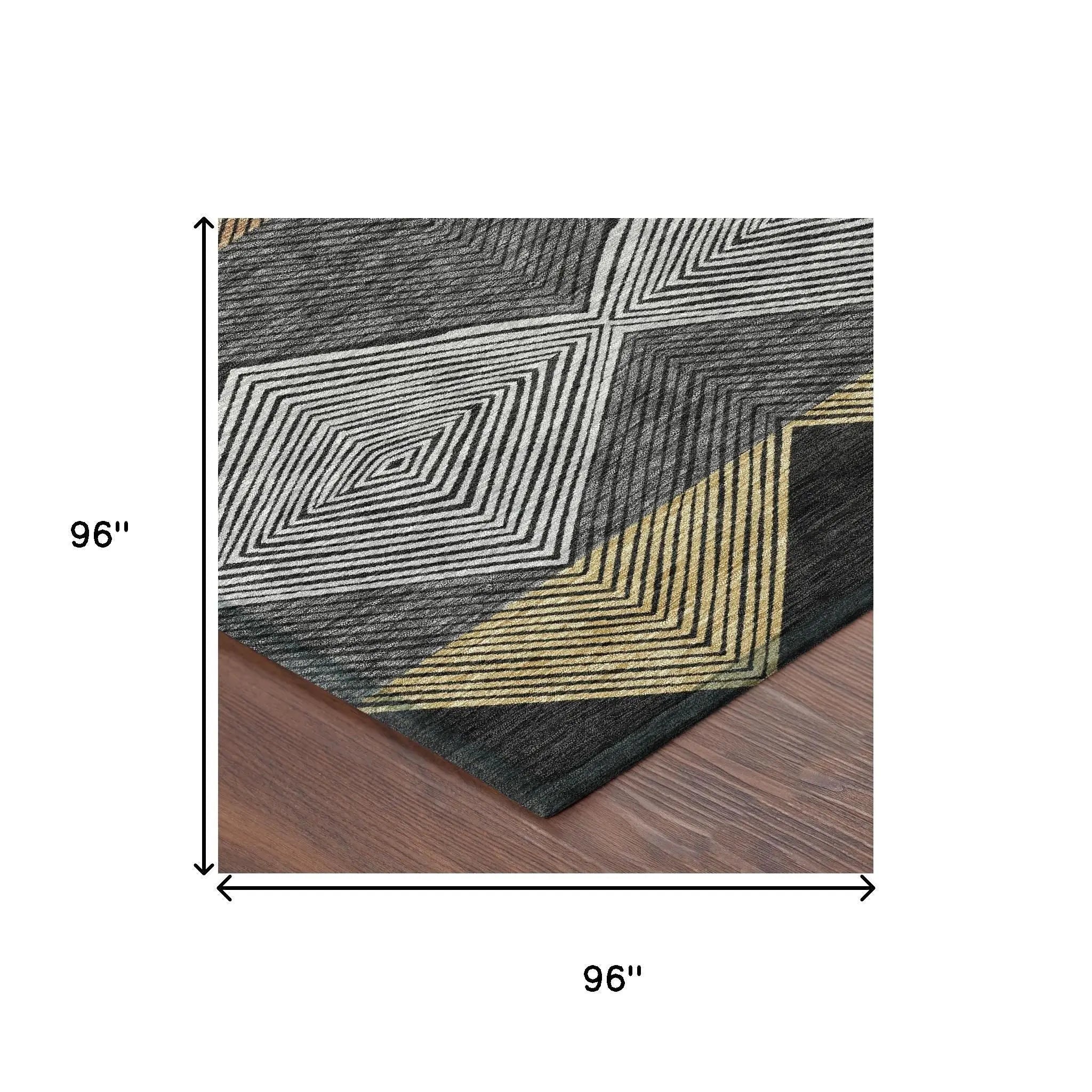 8' Black And Granite Gray Round Geometric Washable Indoor Outdoor Area Rug Homeroots Outdoor