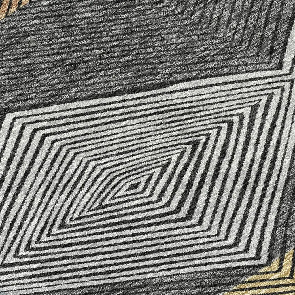 8' Black And Granite Gray Round Geometric Washable Indoor Outdoor Area Rug Homeroots Outdoor