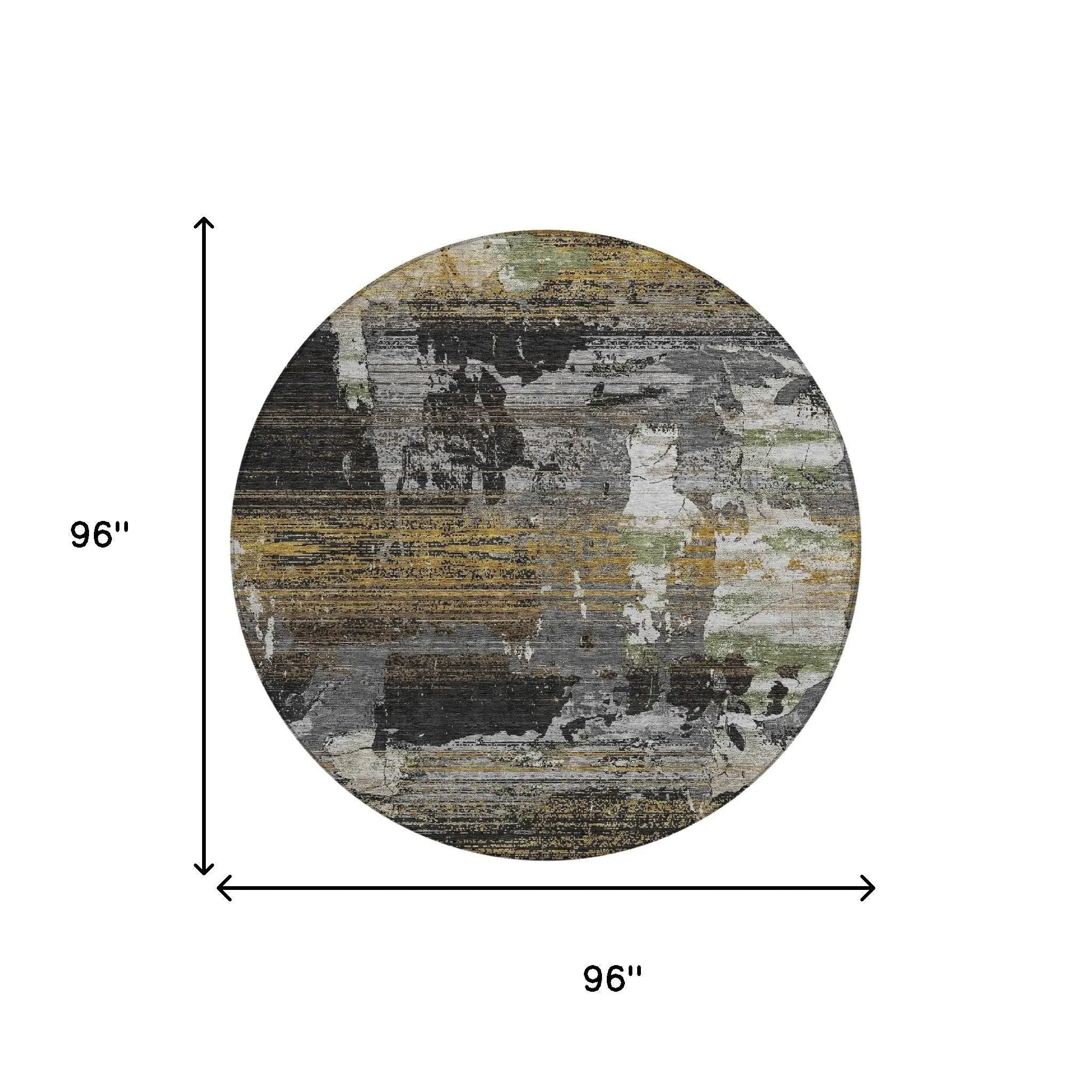 8' Black And Graphite Round Abstract Washable Indoor Outdoor Area Rug Homeroots Outdoor