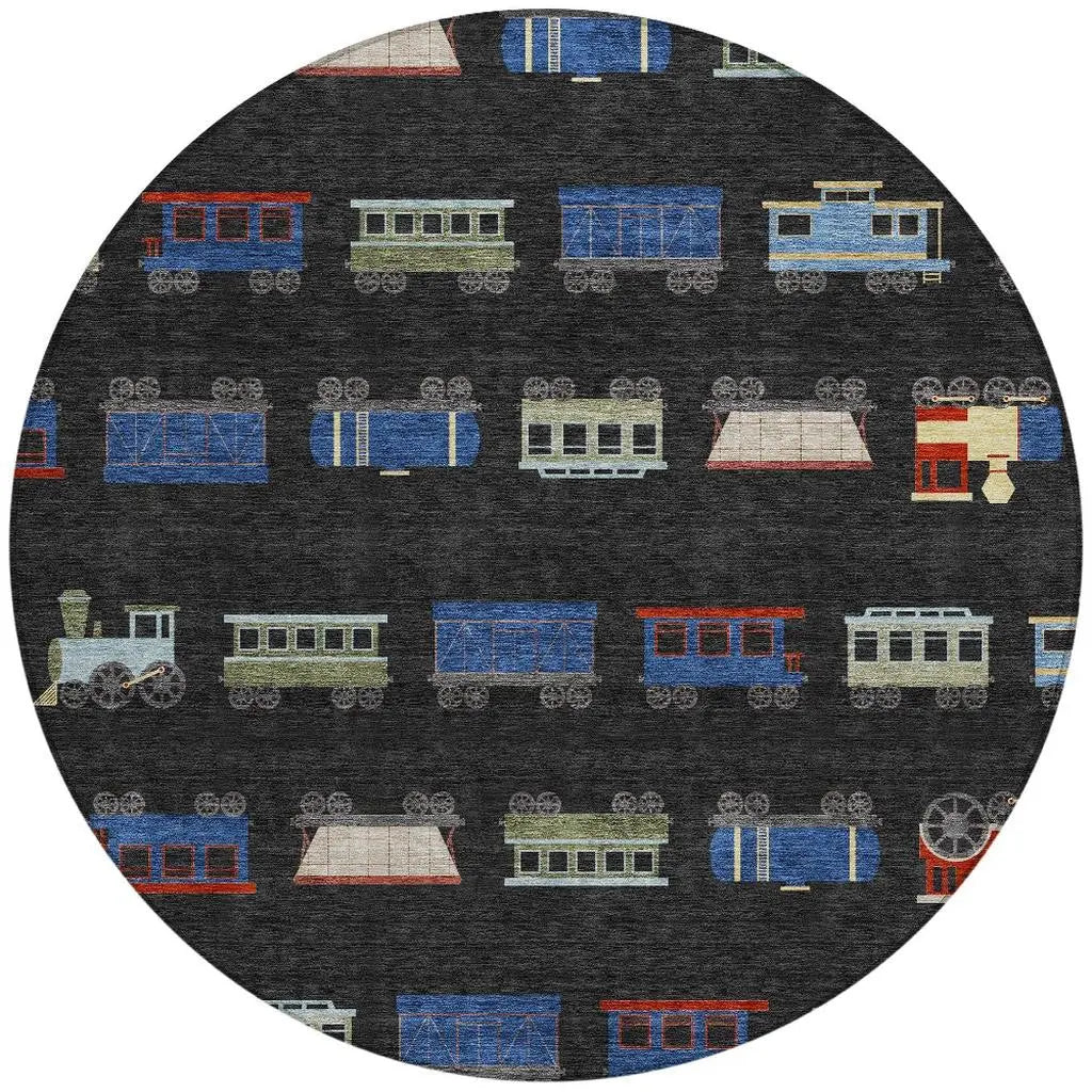 8' Black And Graphite Round Abstract Washable Indoor Outdoor Area Rug Homeroots Outdoor