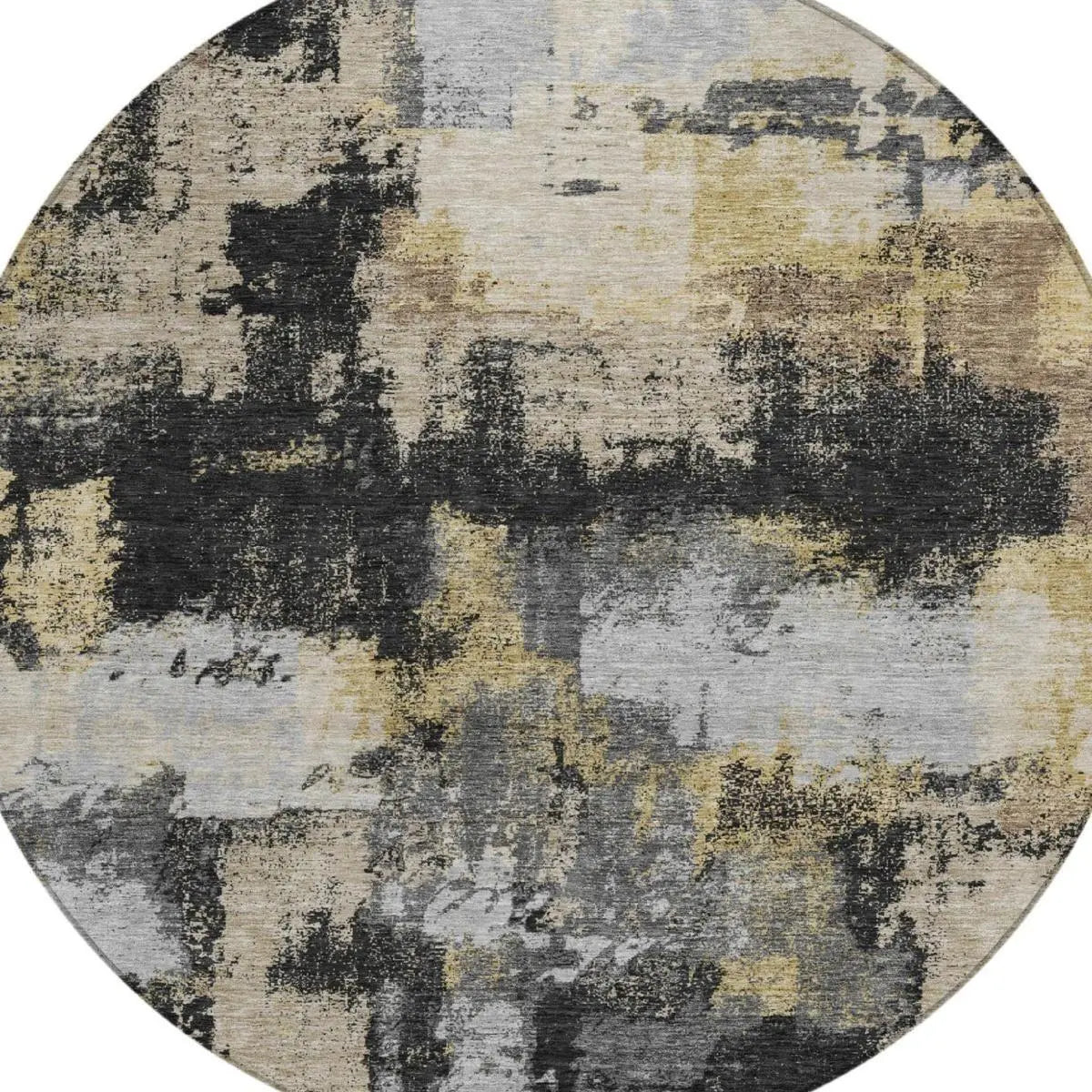 8' Black And Graphite Round Abstract Washable Indoor Outdoor Area Rug Homeroots Outdoor