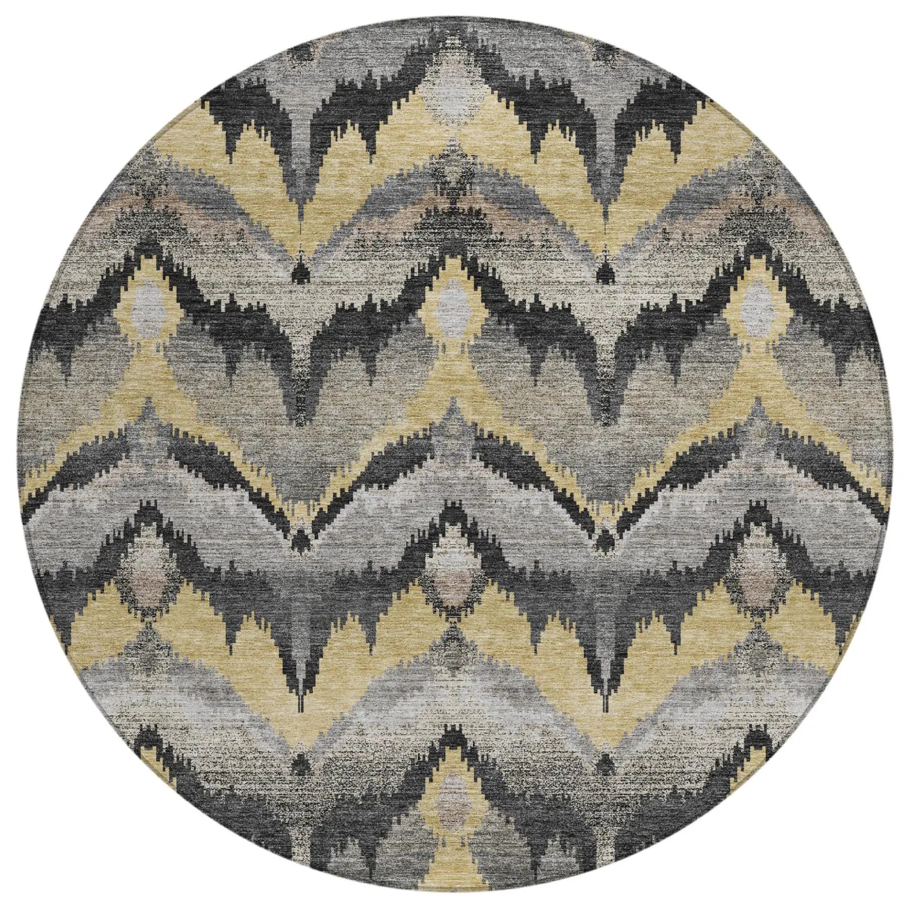 8' Black And Graphite Round Abstract Washable Indoor Outdoor Area Rug Homeroots Outdoor