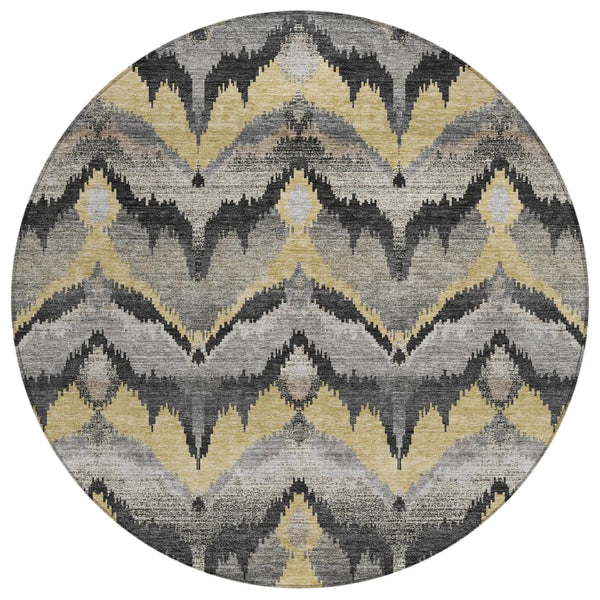 8' Black And Graphite Round Abstract Washable Indoor Outdoor Area Rug Homeroots Outdoor