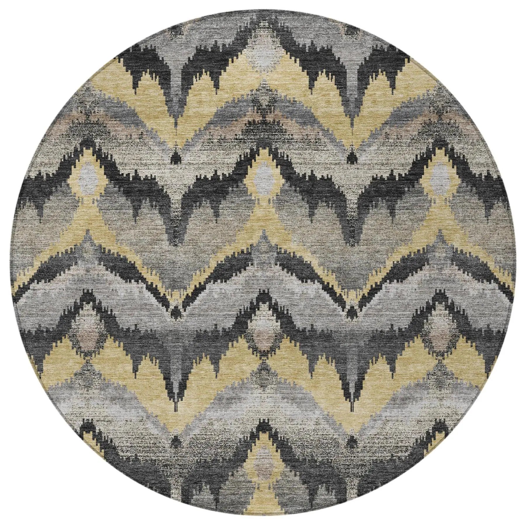 8' Black And Graphite Round Abstract Washable Indoor Outdoor Area Rug Homeroots Outdoor