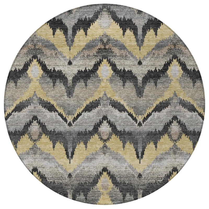 8' Black And Graphite Round Abstract Washable Indoor Outdoor Area Rug Homeroots Outdoor