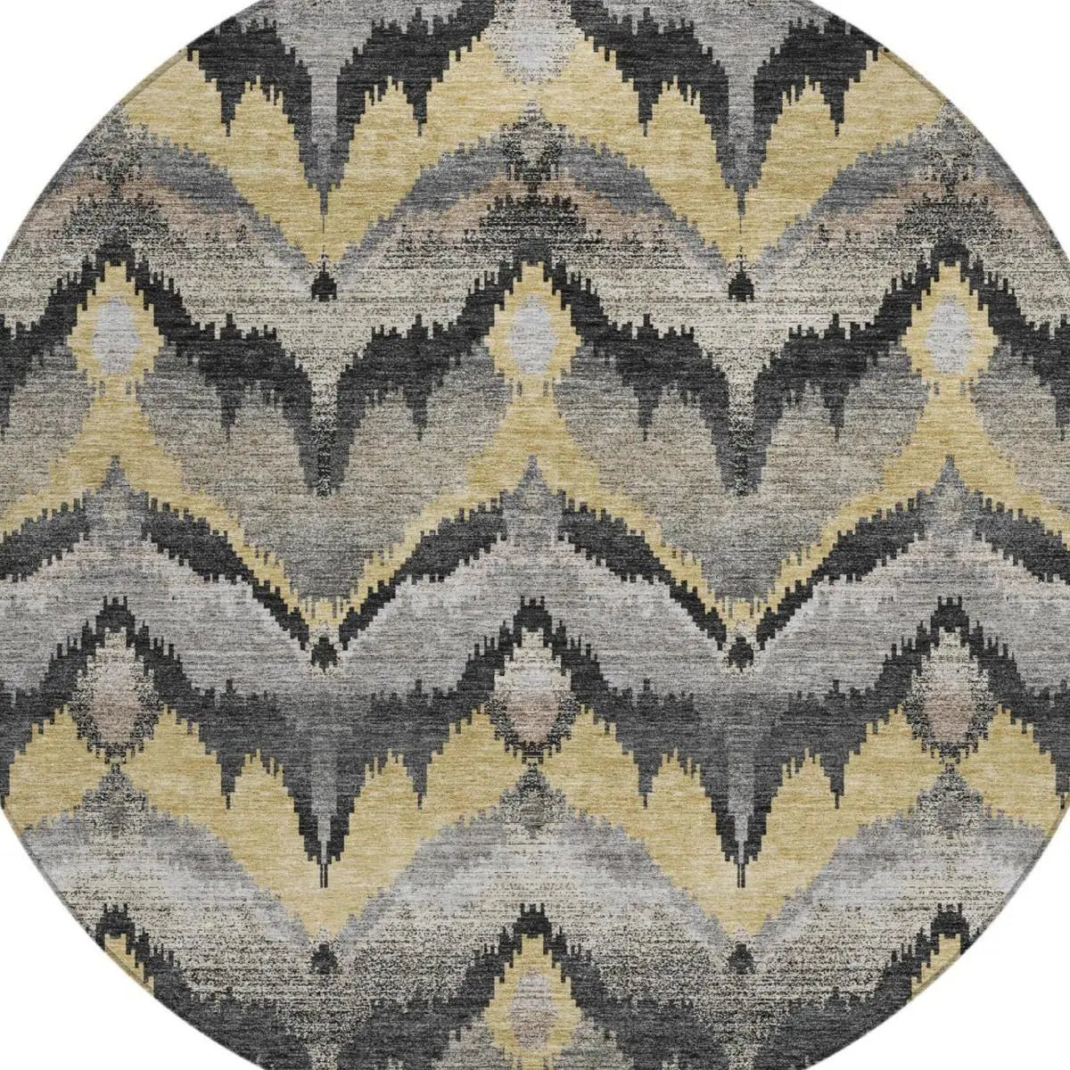 8' Black And Graphite Round Abstract Washable Indoor Outdoor Area Rug Homeroots Outdoor