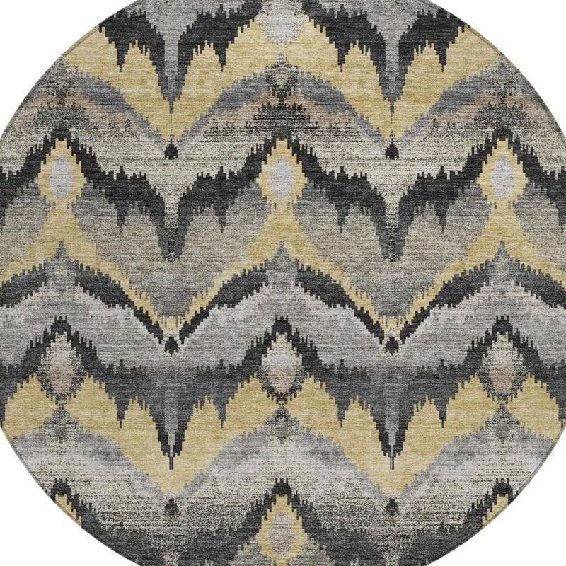 8' Black And Graphite Round Abstract Washable Indoor Outdoor Area Rug Homeroots Outdoor