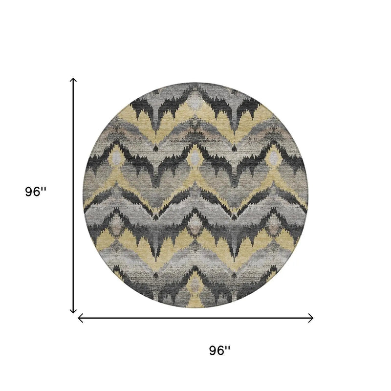 8' Black And Graphite Round Abstract Washable Indoor Outdoor Area Rug Homeroots Outdoor