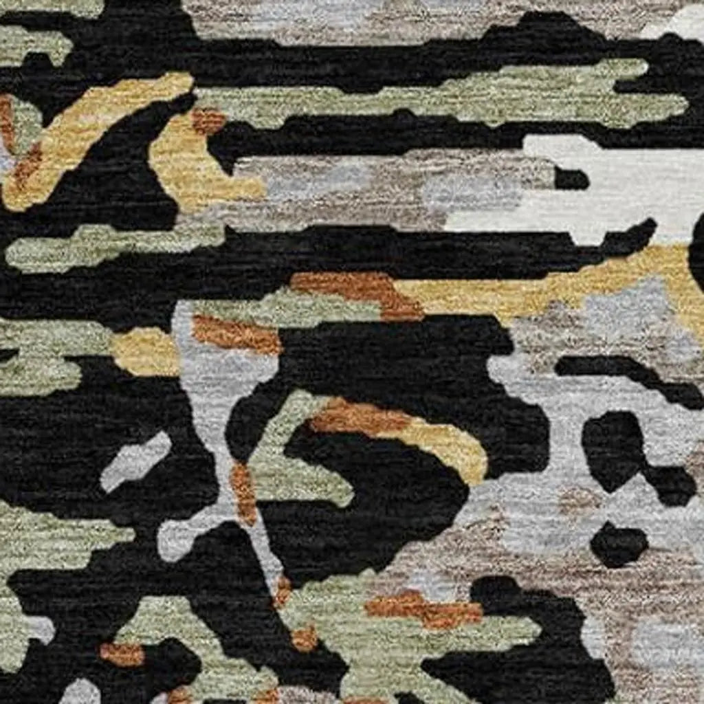 8' Black And Graphite Round Abstract Washable Indoor Outdoor Area Rug Homeroots Outdoor