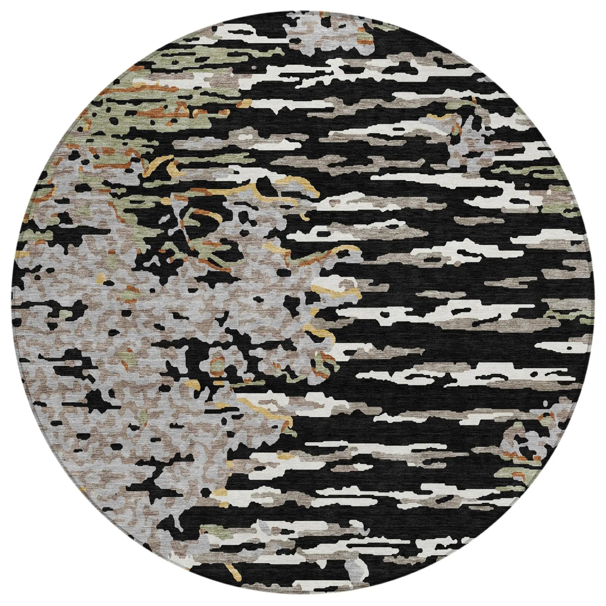 8' Black And Graphite Round Abstract Washable Indoor Outdoor Area Rug Homeroots Outdoor