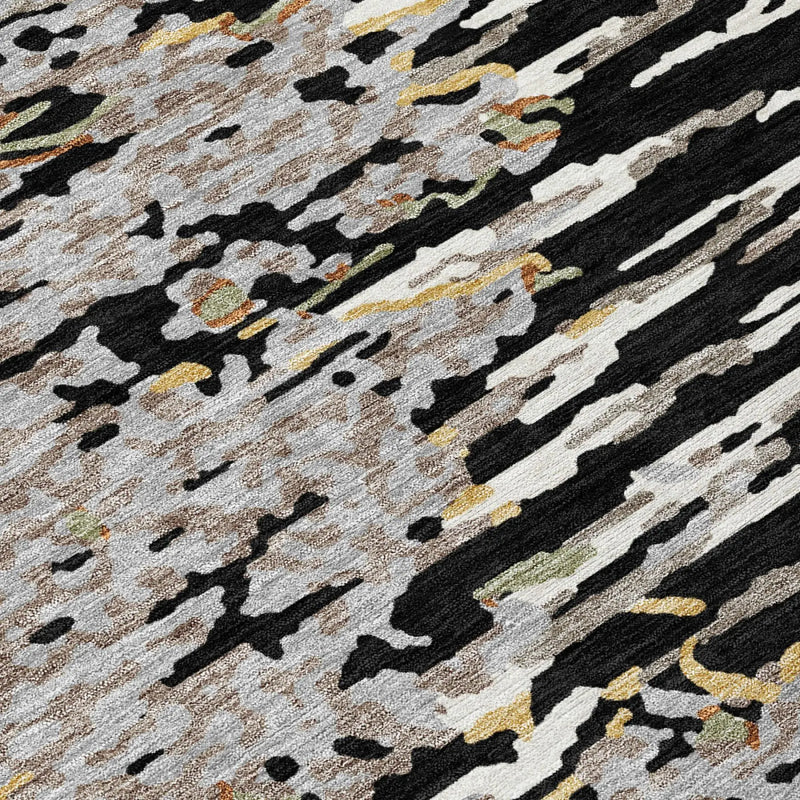 8' Black And Graphite Round Abstract Washable Indoor Outdoor Area Rug Homeroots Outdoor