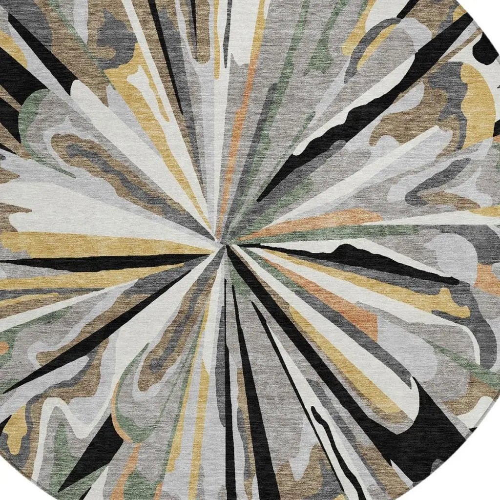 8' Black And Graphite Round Abstract Washable Indoor Outdoor Area Rug Homeroots Outdoor