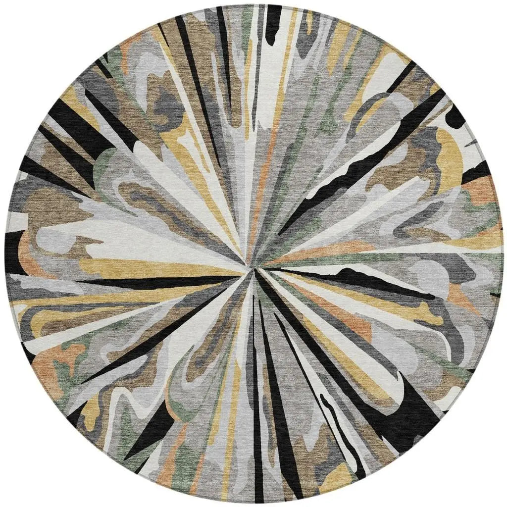 8' Black And Graphite Round Abstract Washable Indoor Outdoor Area Rug Homeroots Outdoor