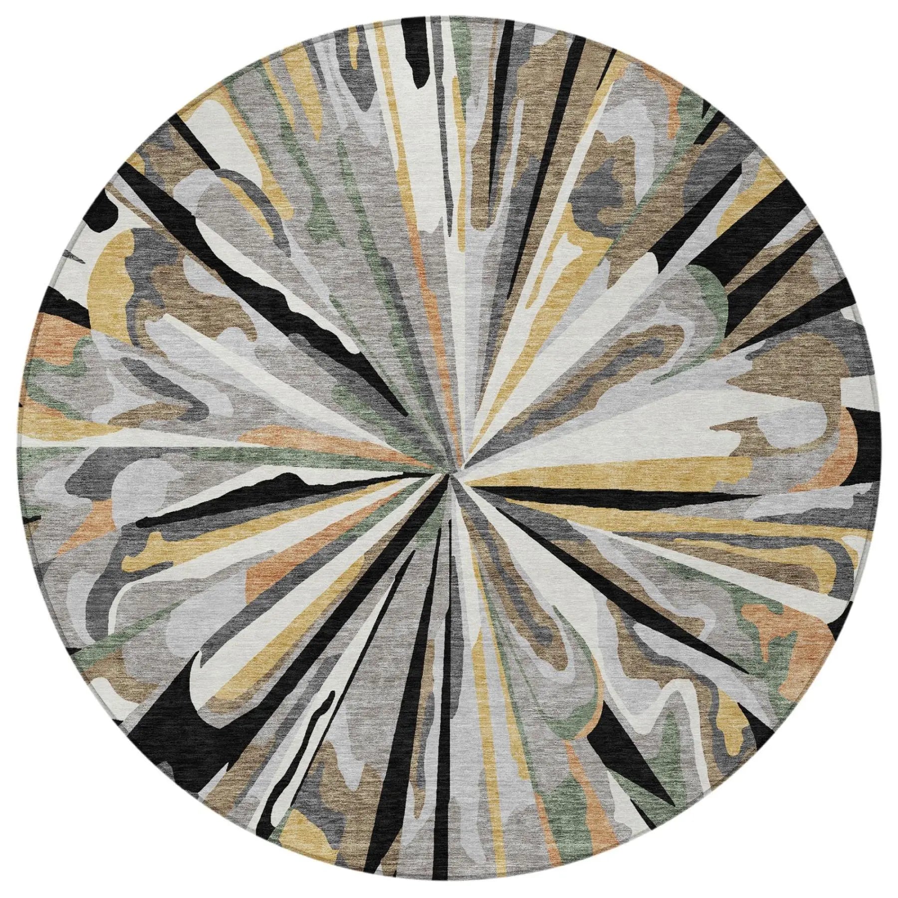 8' Black And Graphite Round Abstract Washable Indoor Outdoor Area Rug Homeroots Outdoor