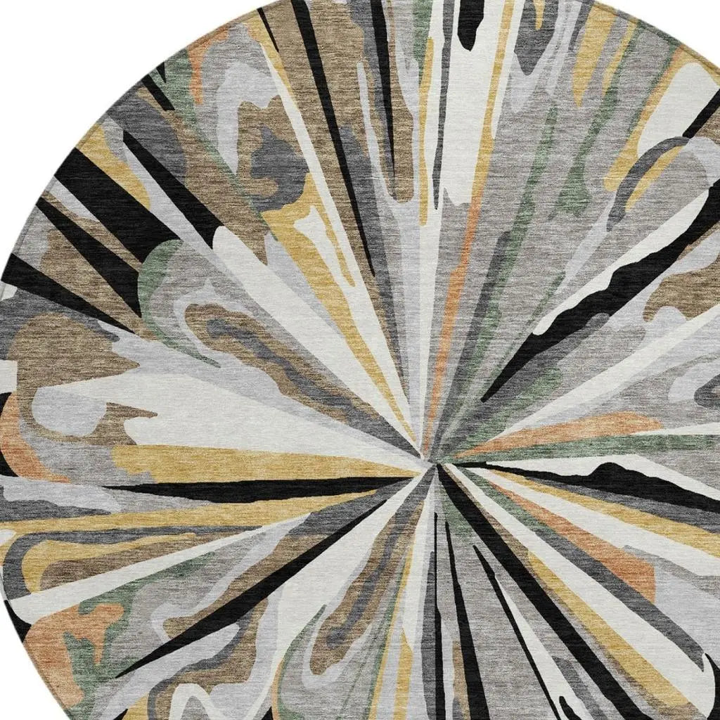 8' Black And Graphite Round Abstract Washable Indoor Outdoor Area Rug Homeroots Outdoor