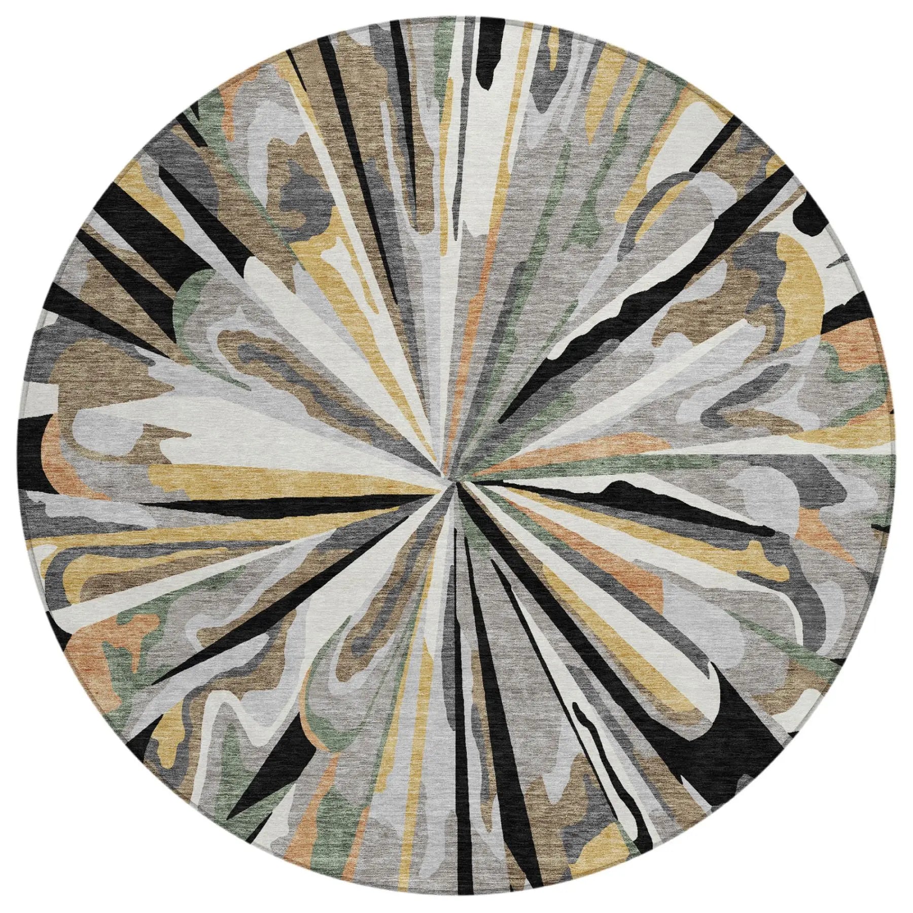 8' Black And Graphite Round Abstract Washable Indoor Outdoor Area Rug Homeroots Outdoor