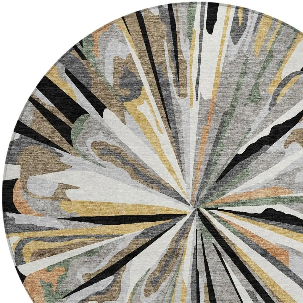 8' Black And Graphite Round Abstract Washable Indoor Outdoor Area Rug Homeroots Outdoor