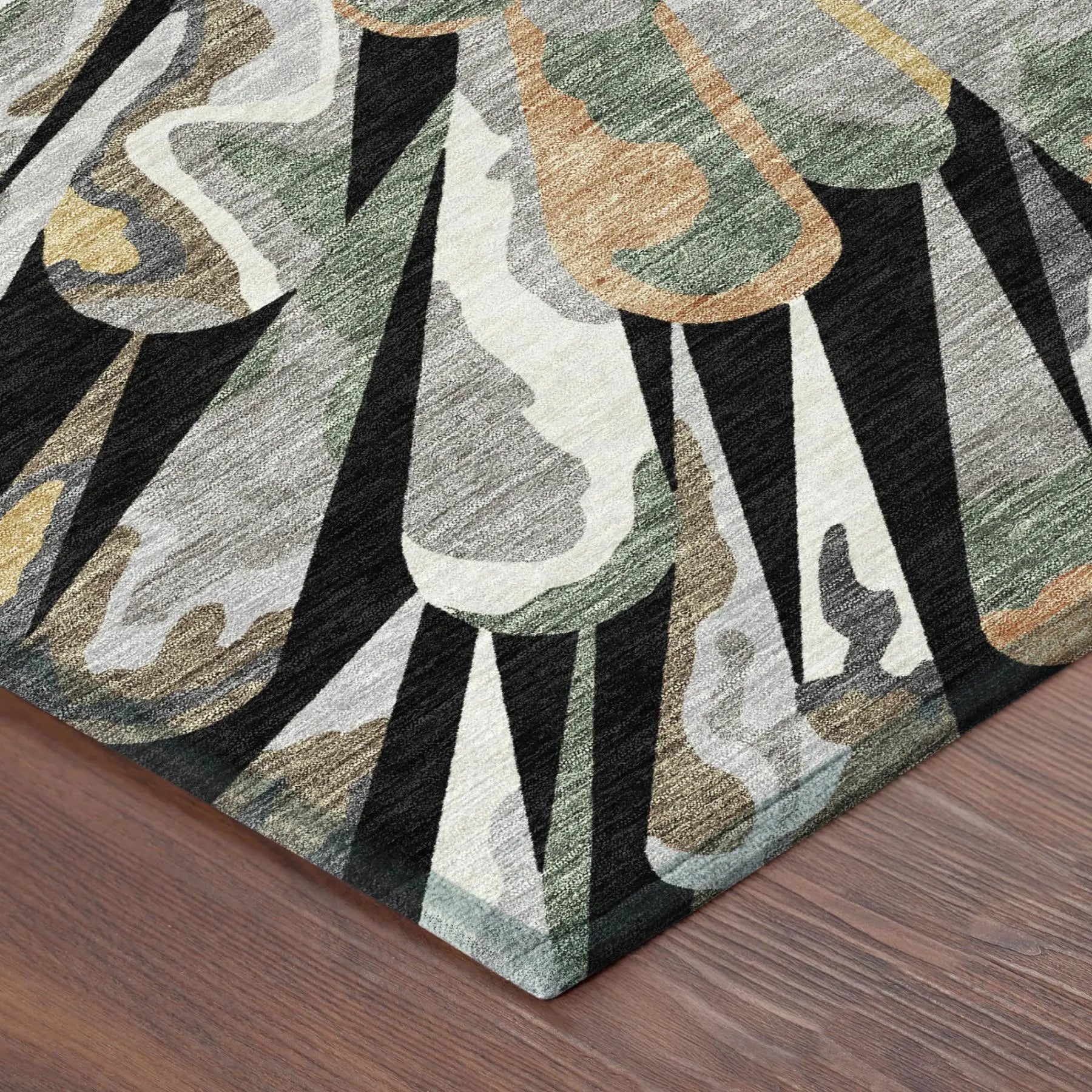 8' Black And Graphite Round Abstract Washable Indoor Outdoor Area Rug Homeroots Outdoor