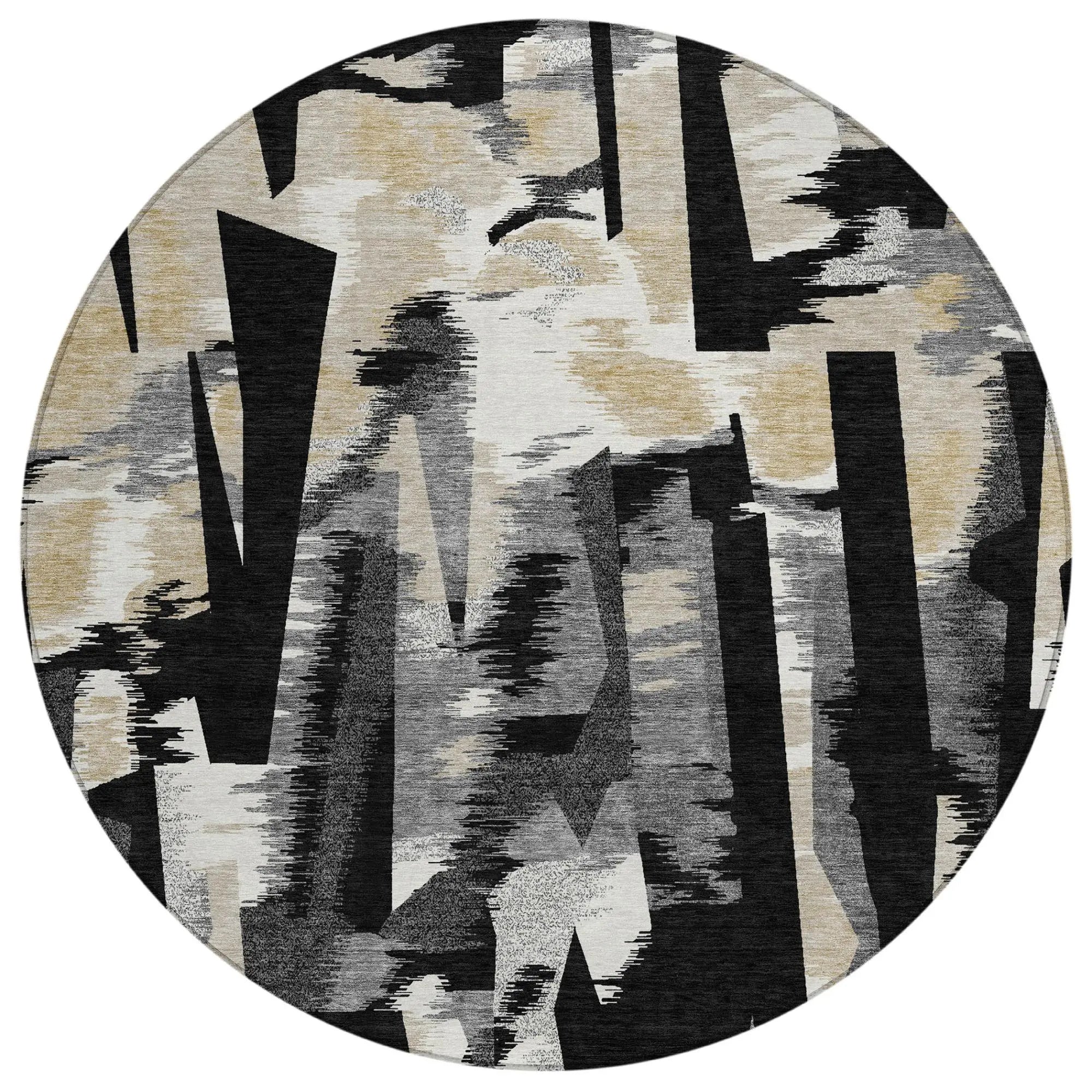 8' Black And Graphite Round Abstract Washable Indoor Outdoor Area Rug Homeroots Outdoor