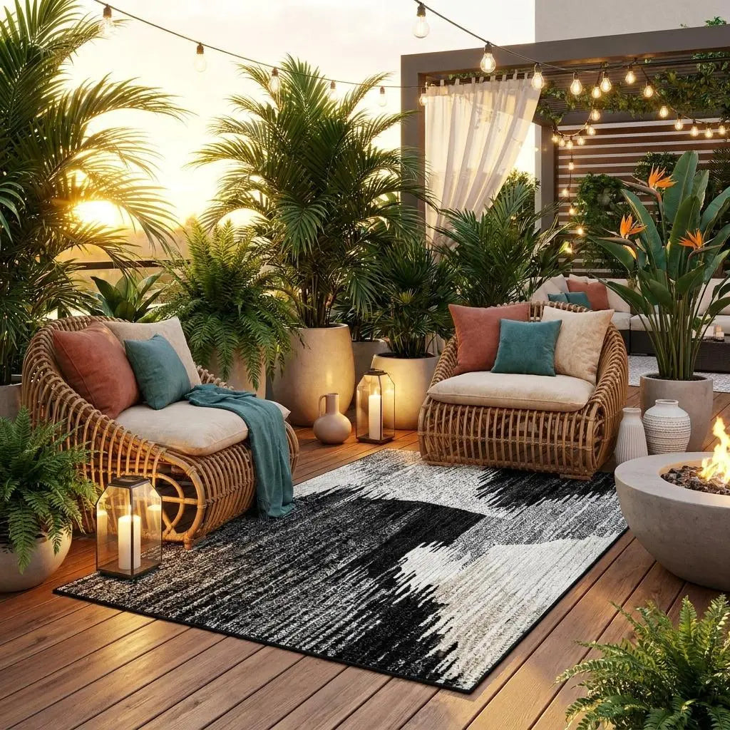 8' Black And Graphite Round Abstract Washable Indoor Outdoor Area Rug Homeroots Outdoor