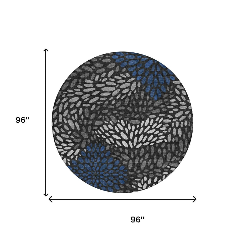 8' Black And Graphite Round Abstract Washable Indoor Outdoor Area Rug Homeroots Outdoor