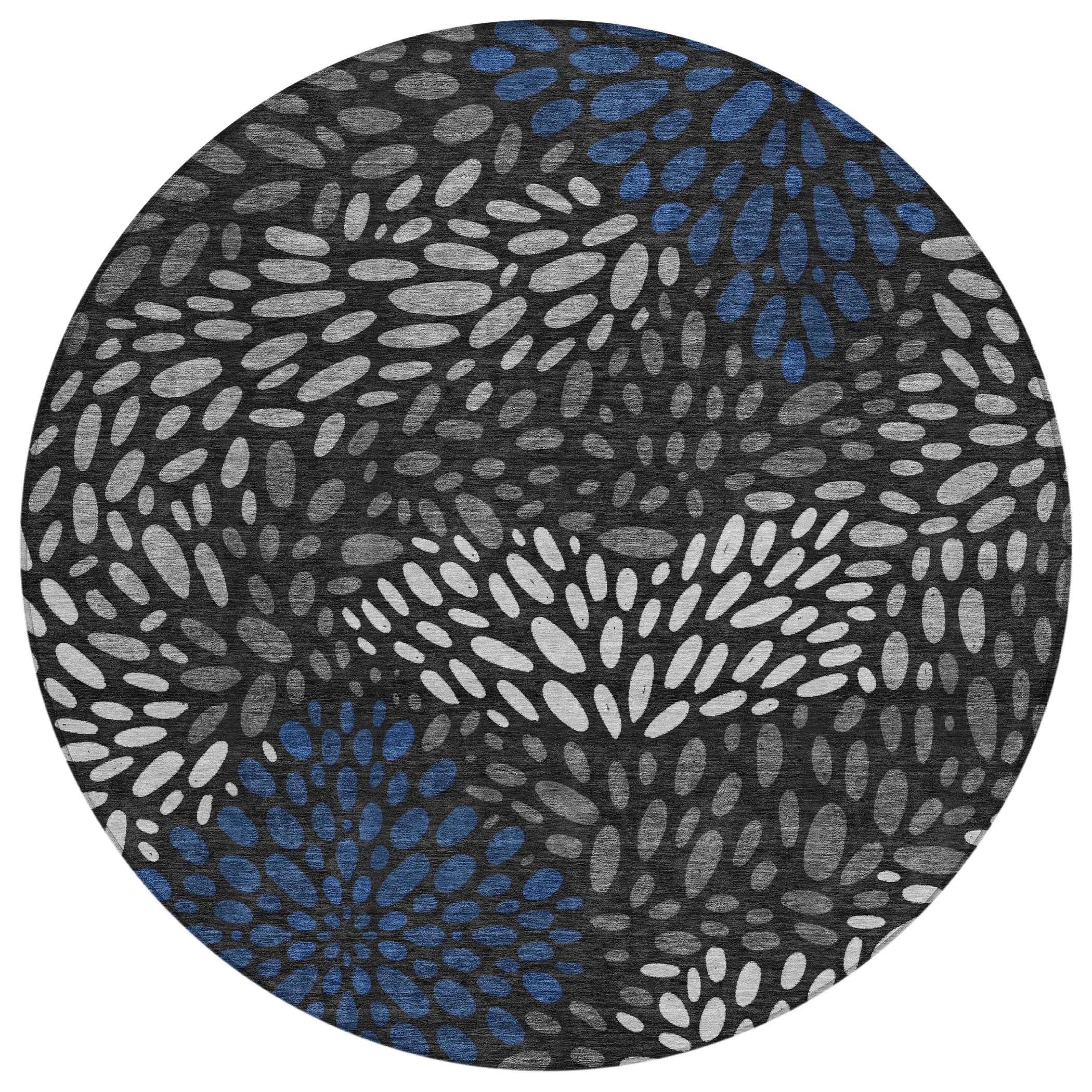 8' Black And Graphite Round Abstract Washable Indoor Outdoor Area Rug Homeroots Outdoor