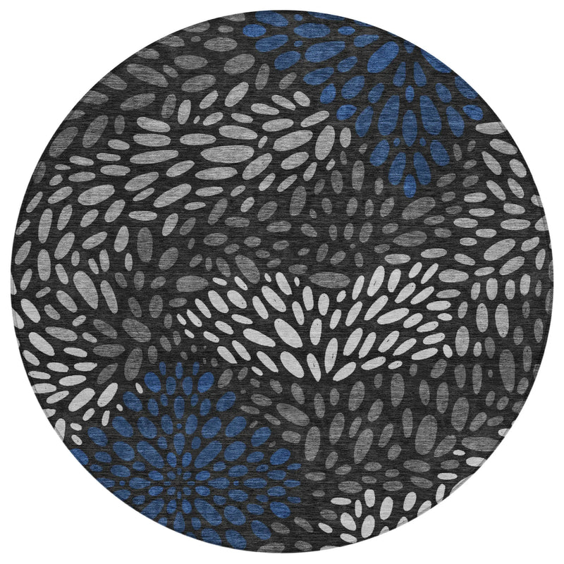 8' Black And Graphite Round Abstract Washable Indoor Outdoor Area Rug Homeroots Outdoor