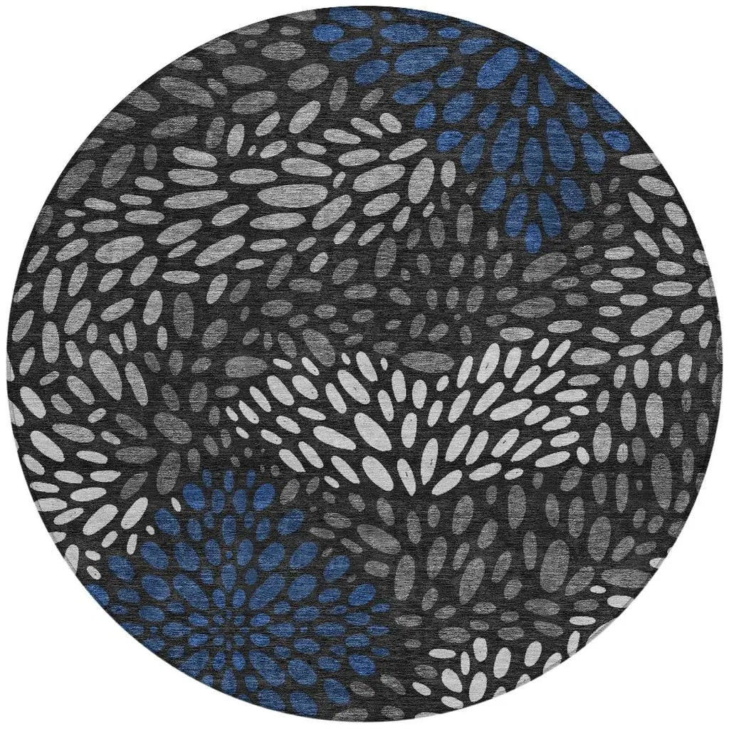 8' Black And Graphite Round Abstract Washable Indoor Outdoor Area Rug Homeroots Outdoor