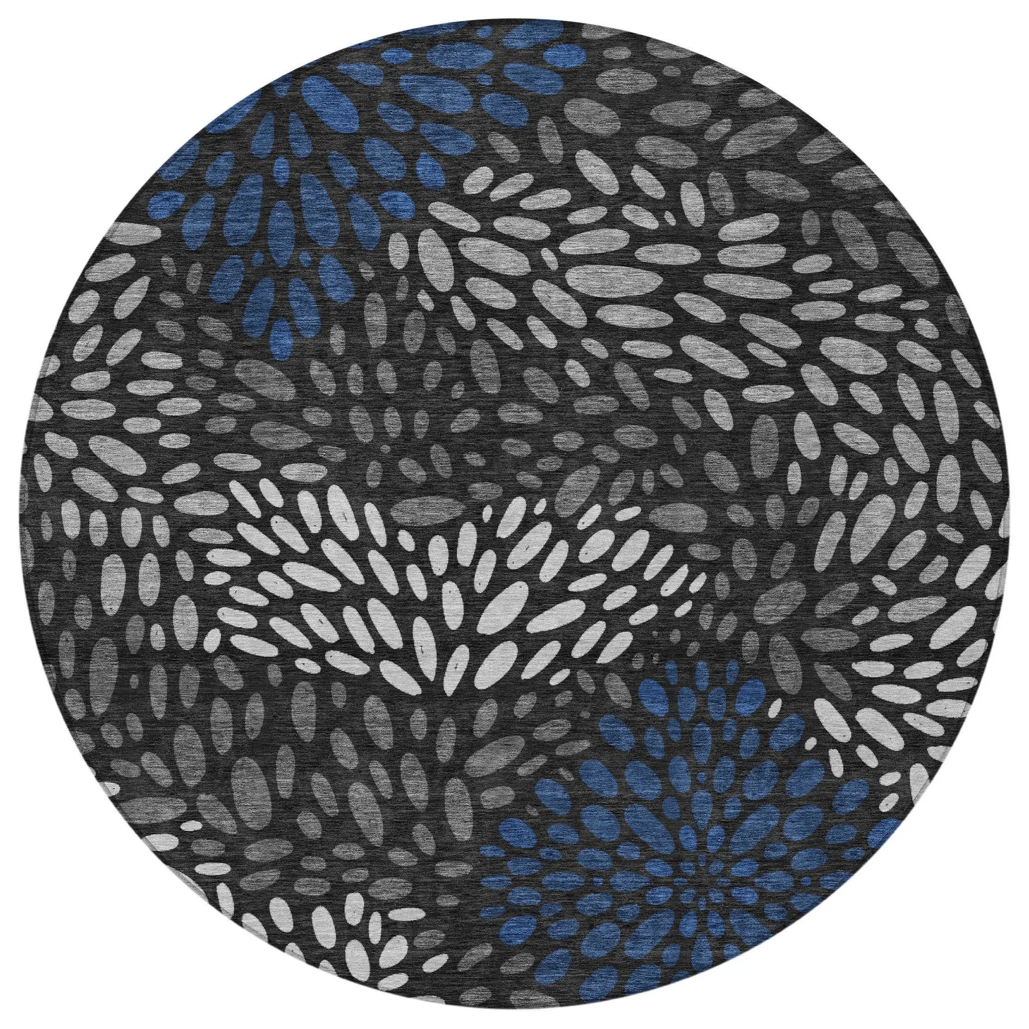 8' Black And Graphite Round Abstract Washable Indoor Outdoor Area Rug Homeroots Outdoor
