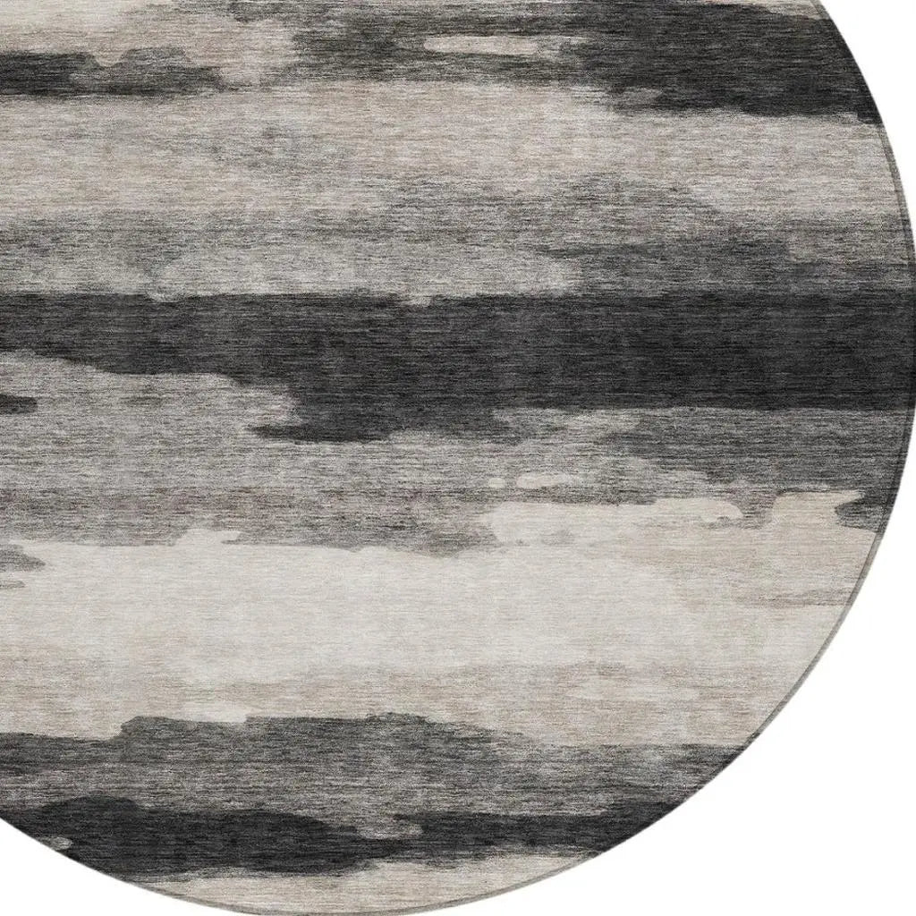 8' Black And Graphite Round Abstract Washable Indoor Outdoor Area Rug Homeroots Outdoor