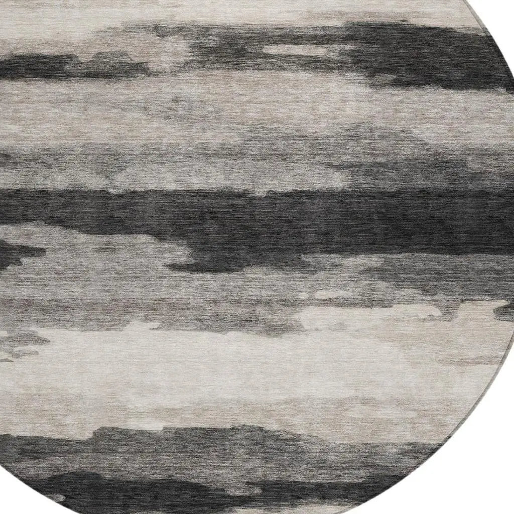 8' Black And Graphite Round Abstract Washable Indoor Outdoor Area Rug Homeroots Outdoor