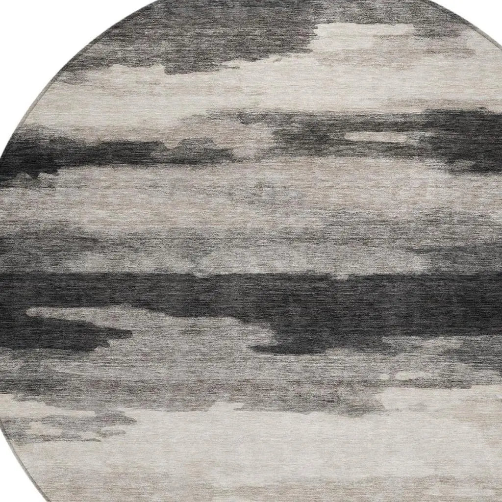 8' Black And Graphite Round Abstract Washable Indoor Outdoor Area Rug Homeroots Outdoor