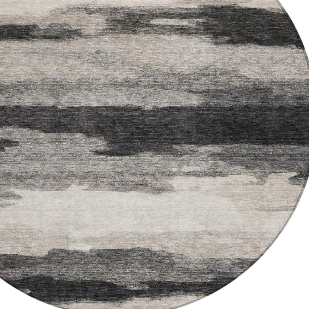 8' Black And Graphite Round Abstract Washable Indoor Outdoor Area Rug Homeroots Outdoor