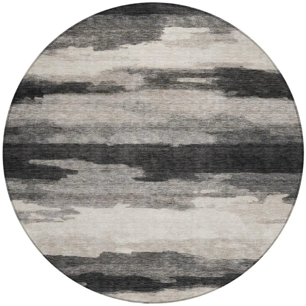 8' Black And Graphite Round Abstract Washable Indoor Outdoor Area Rug Homeroots Outdoor