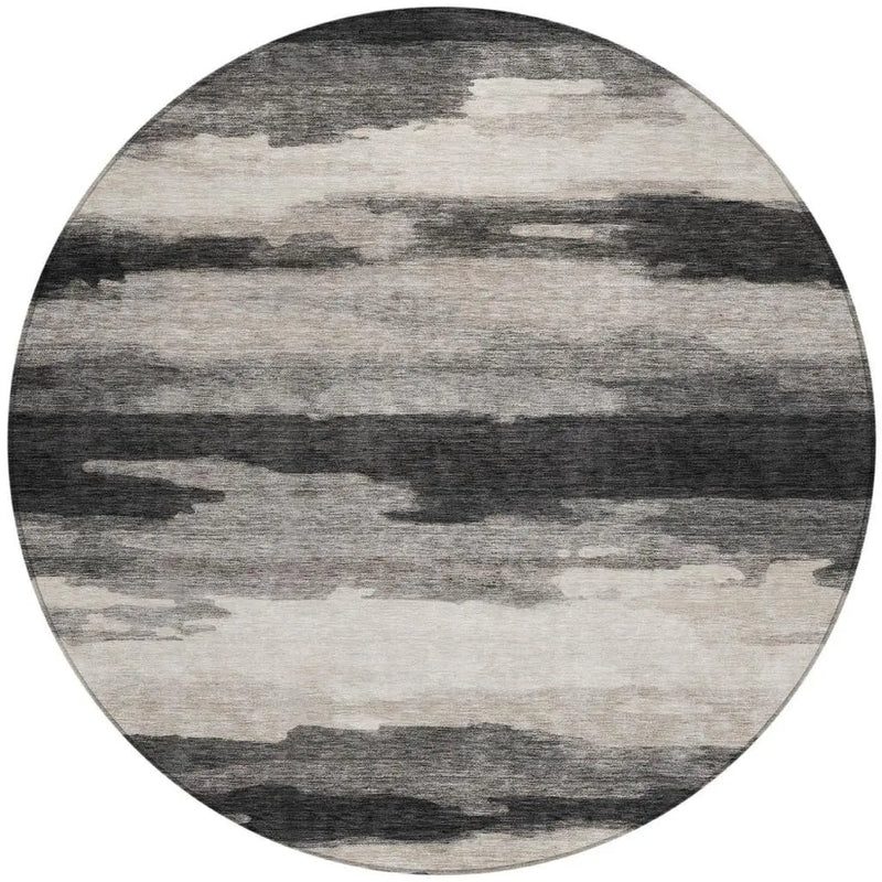 8' Black And Graphite Round Abstract Washable Indoor Outdoor Area Rug Homeroots Outdoor
