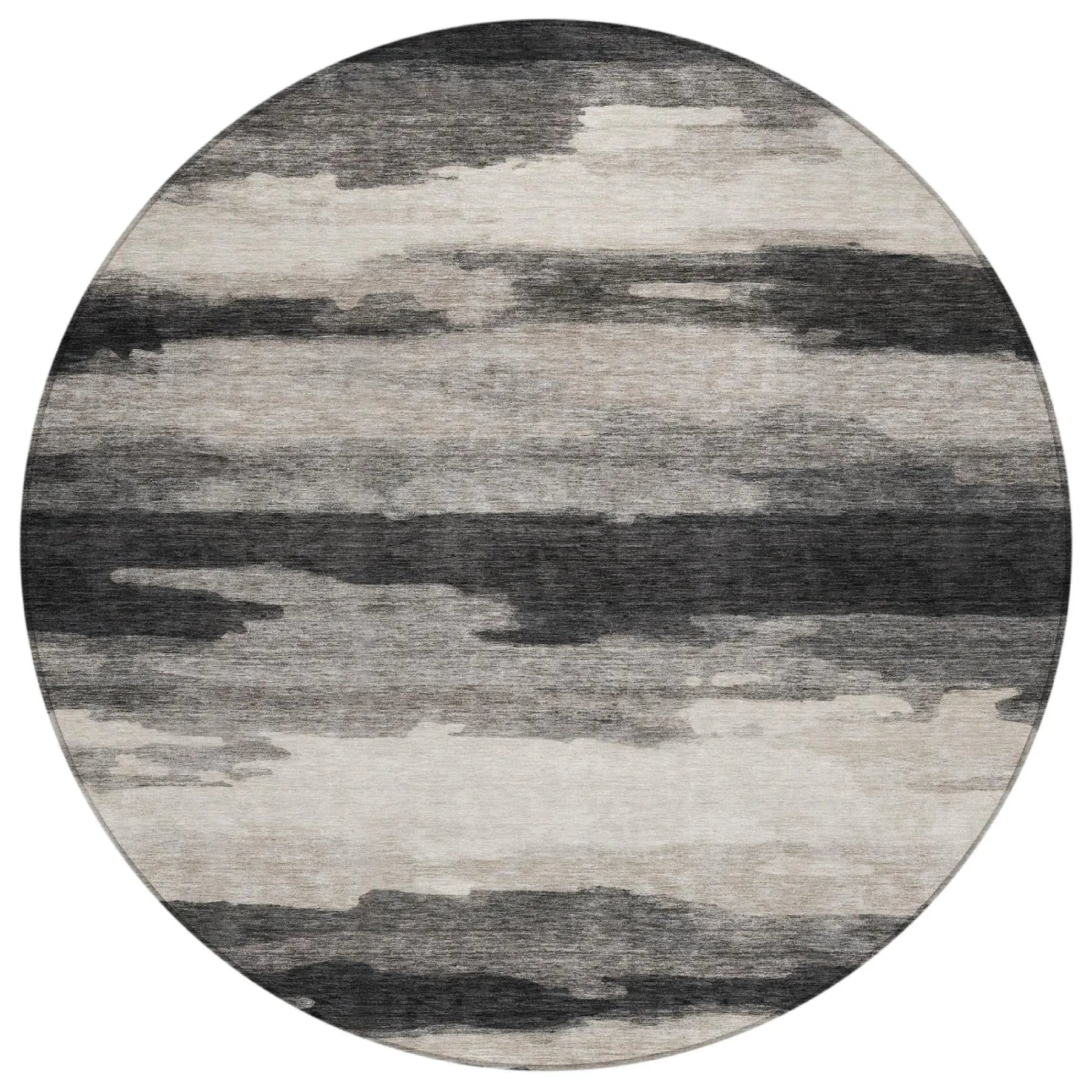 8' Black And Graphite Round Abstract Washable Indoor Outdoor Area Rug Homeroots Outdoor