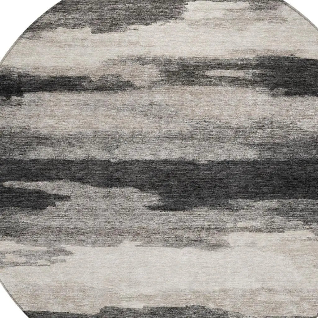 8' Black And Graphite Round Abstract Washable Indoor Outdoor Area Rug Homeroots Outdoor